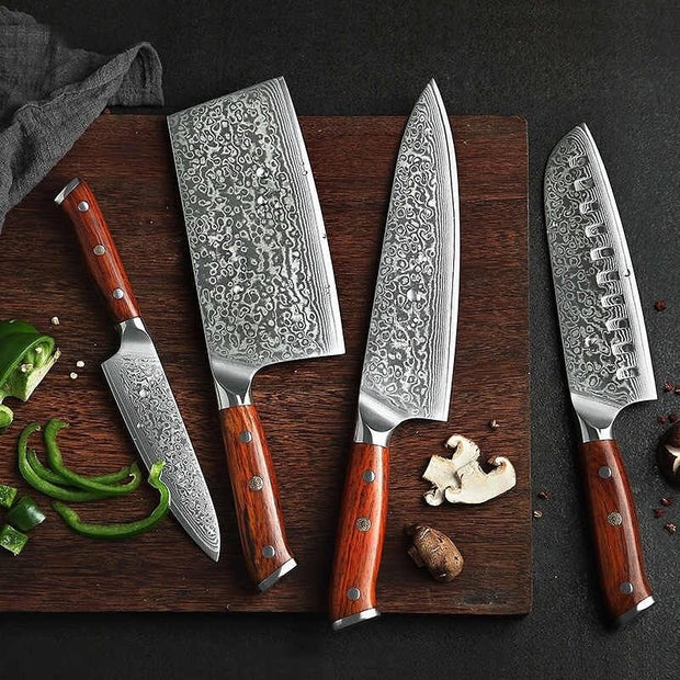 4 Pieces Damascus Steel Chef Knife Set