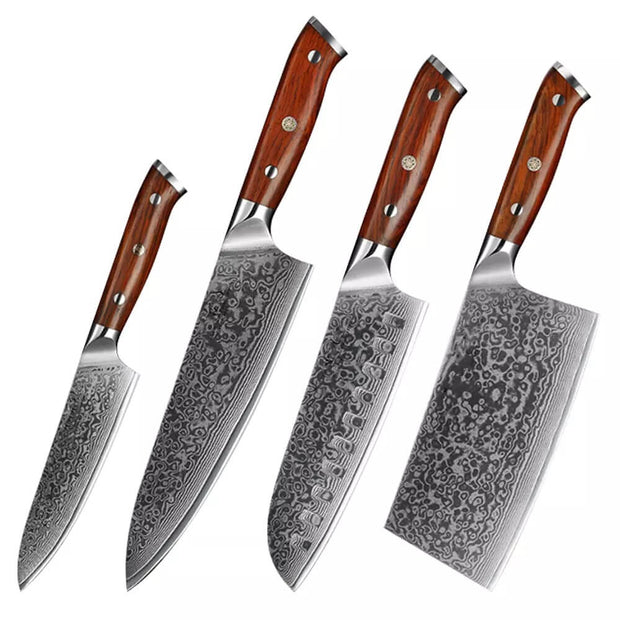 4 Pieces Damascus Steel Chef Knife Set for Sale