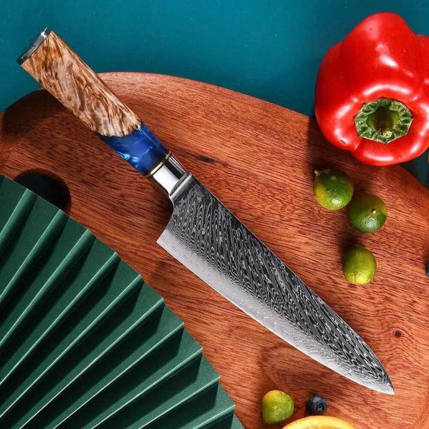 Kitchen Damascus Knife Set Japanese VG-10 Steel Knives Block Set Shadow  Wood Handle for Chef Knife Set High Carbon Core Stainless Steel Full Tang