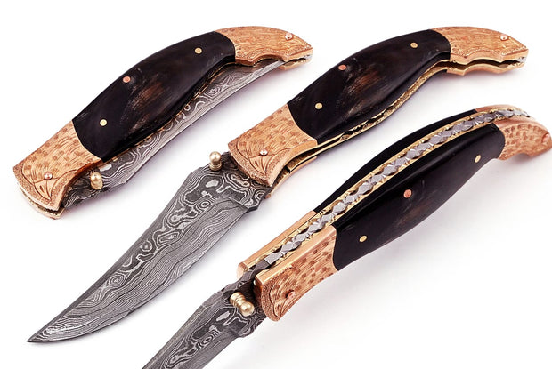 Damascus Pocket Knife 8” HANDMADE Folding Knife